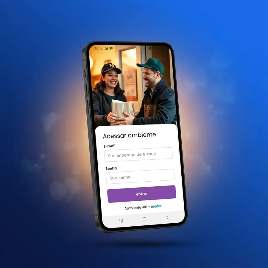 Tela de acesso do app EasyPDV Operador com a equipe de operadores em um smartphone