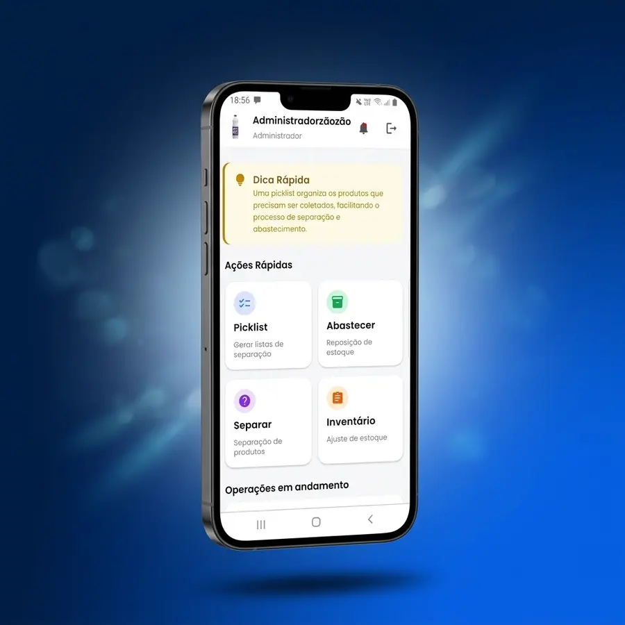 App EasyPDV Operador exibindo o dashboard de ações rápidas em um smartphone