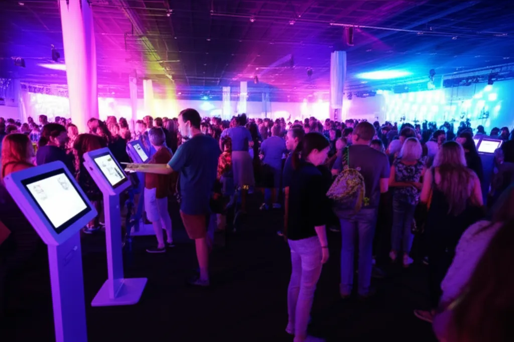 Público em evento interagindo com inovação